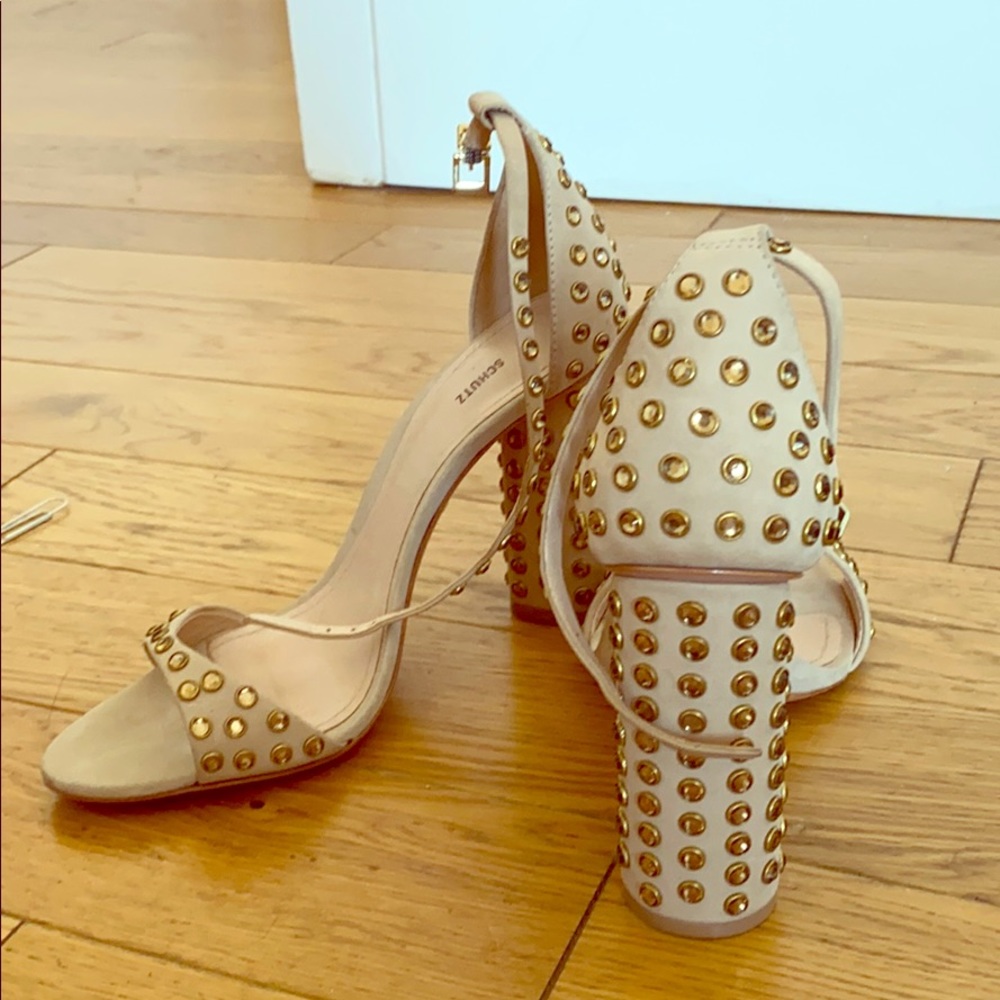 Schutz nude and crystal sandals